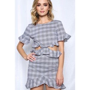 Plaid ruffle detail mini dress